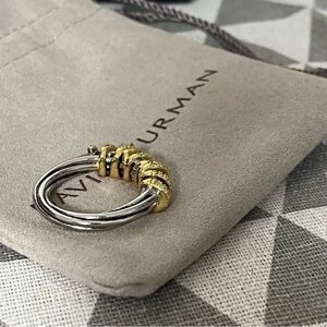 David Yurman Sterling Cable Ring with Gold Accent Bands